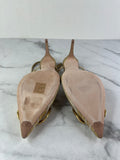 VALENTINO Vlogo Signature Gold Metallic Slingback Pumps With Cornely Embroidery Size 35.5