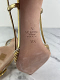 VALENTINO Vlogo Signature Gold Metallic Slingback Pumps With Cornely Embroidery Size 35.5