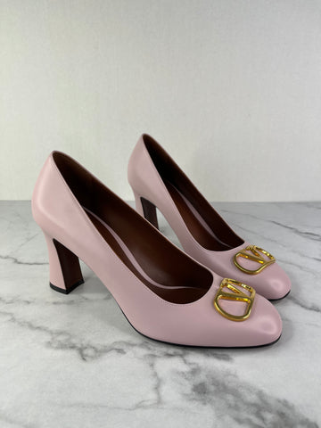VALENTINO Water Rose Pink VLogo Leather Pumps Size 40