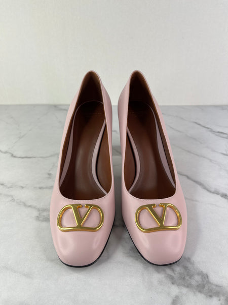 VALENTINO Water Rose Pink VLogo Leather Pumps Size 40