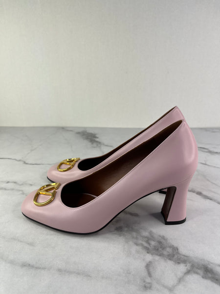 VALENTINO Water Rose Pink VLogo Leather Pumps Size 40