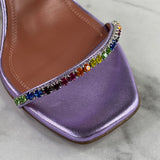 AMINA MUADDI Lilac Gilda Rainbow Crystal Satin Mules Size 36