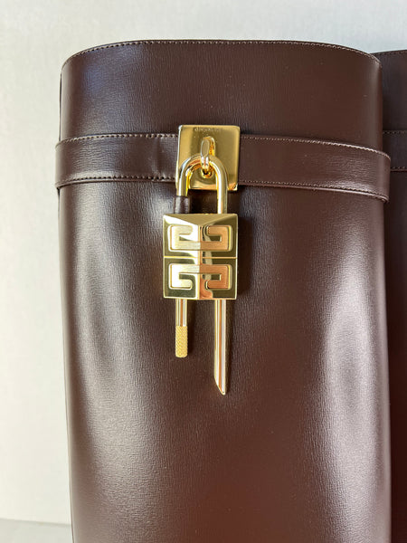 GIVENCHY Ebony Brown Shark Lock Tall Boots Size 36