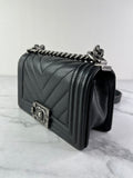 CHANEL Black Caviar Chevron Quilted Small Boy Flap Crossbody/Shoulder Bag