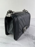 CHANEL Black Caviar Chevron Quilted Small Boy Flap Crossbody/Shoulder Bag