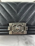 CHANEL Black Caviar Chevron Quilted Small Boy Flap Crossbody/Shoulder Bag