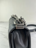 CHANEL Black Caviar Chevron Quilted Small Boy Flap Crossbody/Shoulder Bag
