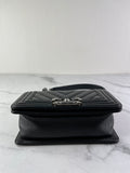 CHANEL Black Caviar Chevron Quilted Small Boy Flap Crossbody/Shoulder Bag