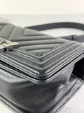 CHANEL Black Caviar Chevron Quilted Small Boy Flap Crossbody/Shoulder Bag