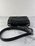 CHANEL Black Caviar Chevron Quilted Small Boy Flap Crossbody/Shoulder Bag
