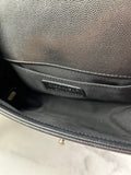 CHANEL Black Caviar Chevron Quilted Small Boy Flap Crossbody/Shoulder Bag