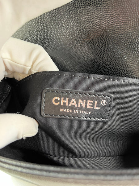 CHANEL Black Caviar Chevron Quilted Small Boy Flap Crossbody/Shoulder Bag