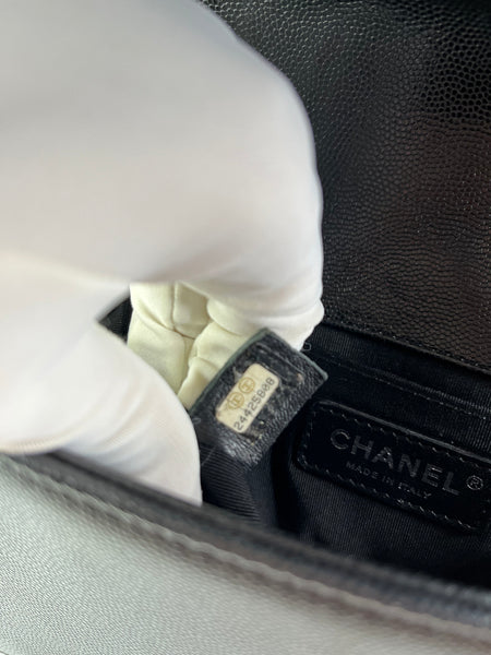 CHANEL Black Caviar Chevron Quilted Small Boy Flap Crossbody/Shoulder Bag