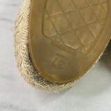 CHANEL Beige Patent Leather CC Espadrille Flats Size 37