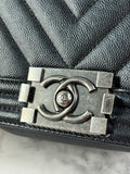 CHANEL Black Caviar Chevron Quilted Small Boy Flap Crossbody/Shoulder Bag