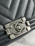 CHANEL Black Caviar Chevron Quilted Small Boy Flap Crossbody/Shoulder Bag