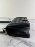 CHANEL Black Caviar Chevron Quilted Small Boy Flap Crossbody/Shoulder Bag