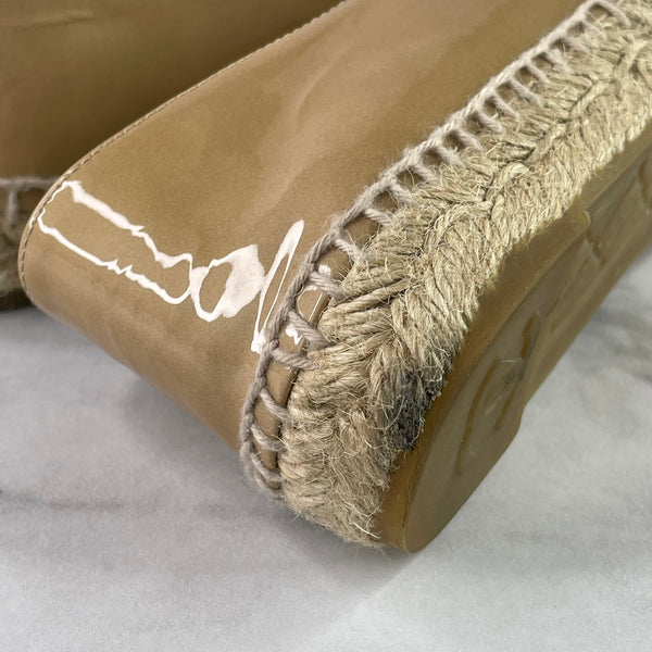 CHANEL Beige Patent Leather CC Espadrille Flats Size 37