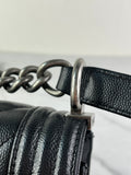 CHANEL Black Caviar Chevron Quilted Small Boy Flap Crossbody/Shoulder Bag
