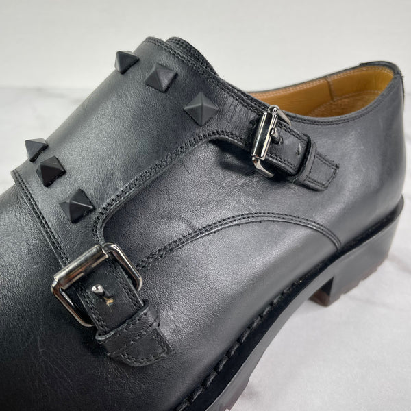 VALENTINO Men’s Black Leather Rockstud Double Monk Strap Dress Shoes Size 41 (fits US 8)