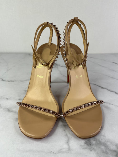 CHRISTIAN LOUBOUTIN Nude/Pink Bronze So Me 100 studded leather sandals Size 35