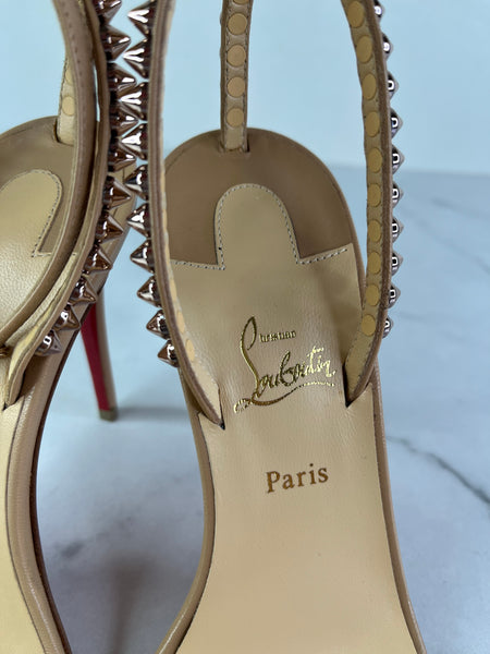 CHRISTIAN LOUBOUTIN Nude/Pink Bronze So Me 100 studded leather sandals Size 35