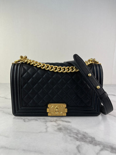 CHANEL Black Caviar Medium Boy Bag