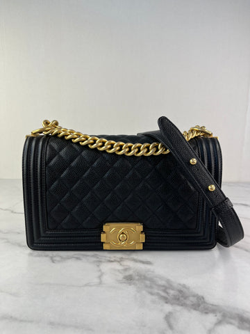 CHANEL Black Caviar Medium Boy Bag