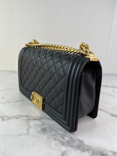 CHANEL Black Caviar Medium Boy Bag