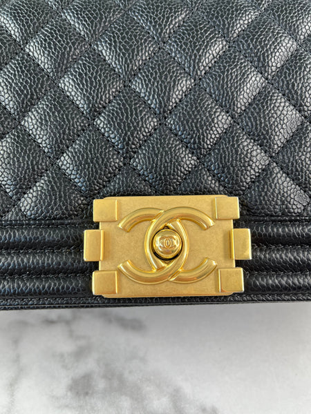 CHANEL Black Caviar Medium Boy Bag