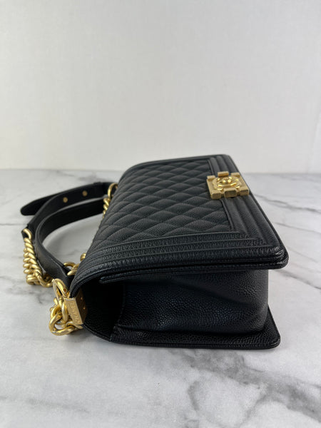 CHANEL Black Caviar Medium Boy Bag