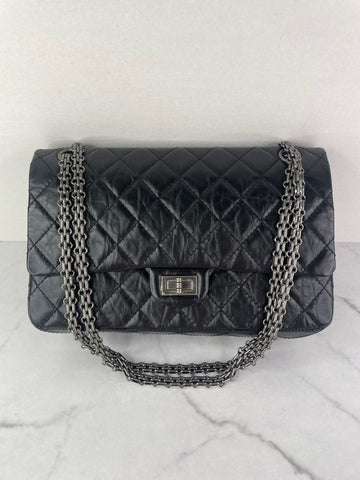 CHANEL Black Aged Calfskin Quilted 2.55 Reissue 226 Flap Bag