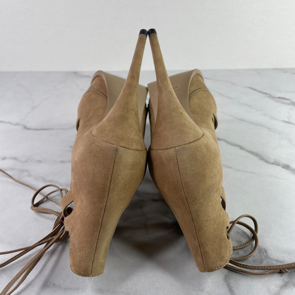 Saint Laurent Chamois (Tan) Tribute 16 Cutout Suede Lace-up Platform Sandals Size 36