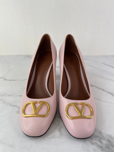 Valentino Water Rose Pink VLogo Leather Pumps Size 38