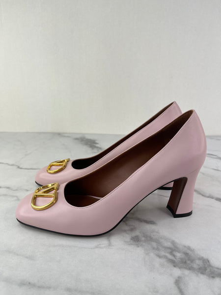 Valentino Water Rose Pink VLogo Leather Pumps Size 38