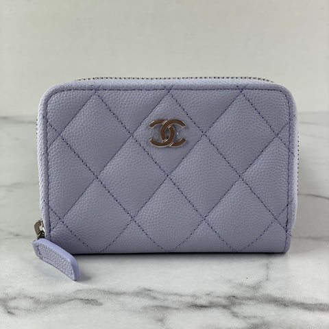 CHANEL Lilac Purple Caviar Quilted Zip Coin Purse/Card Holder