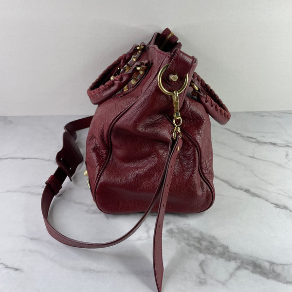 BALENCIAGA Rouge Cherry Agneau Giant 12 Gold Hardware Velo Crossbody/Shoulder Bag