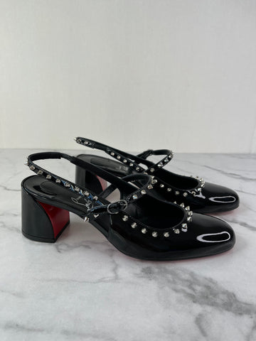 Christian Louboutin Black Patent Janispikes 55 Mary Jane Pumps Size 37