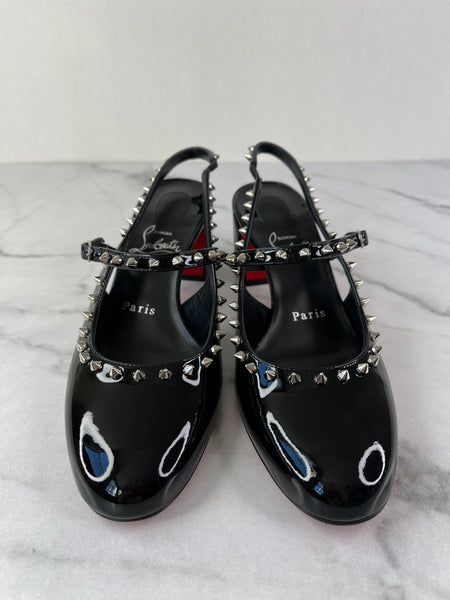 Christian Louboutin Black Patent Janispikes 55 Mary Jane Pumps Size 37