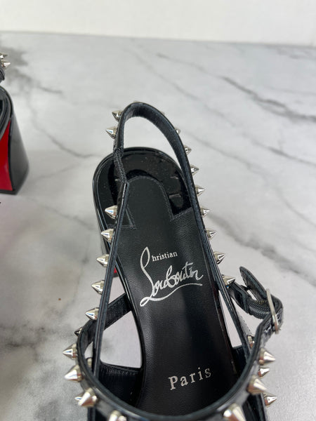 Christian Louboutin Black Patent Janispikes 55 Mary Jane Pumps Size 37