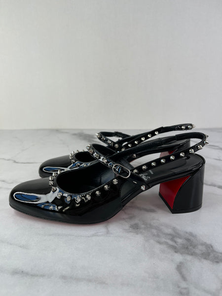 Christian Louboutin Black Patent Janispikes 55 Mary Jane Pumps Size 37