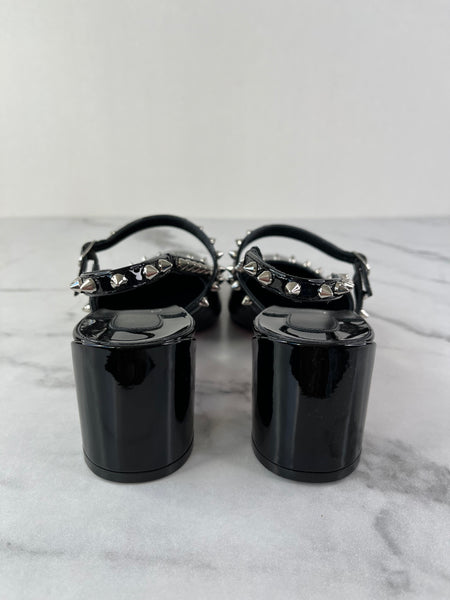 Christian Louboutin Black Patent Janispikes 55 Mary Jane Pumps Size 37