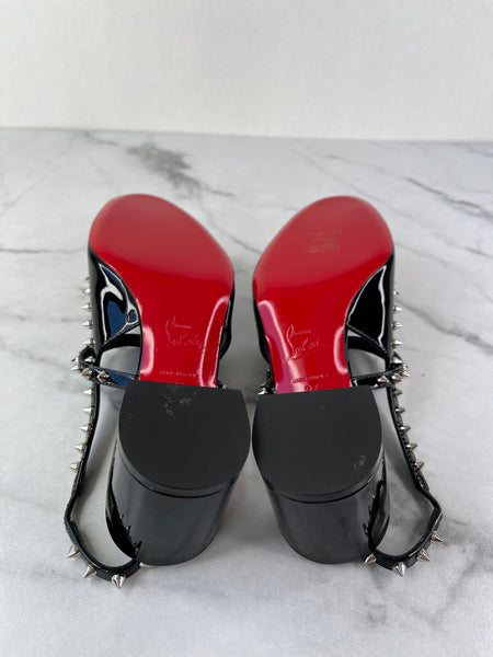 Christian Louboutin Black Patent Janispikes 55 Mary Jane Pumps Size 37