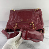 BALENCIAGA Rouge Cherry Agneau Giant 12 Gold Hardware Velo Crossbody/Shoulder Bag