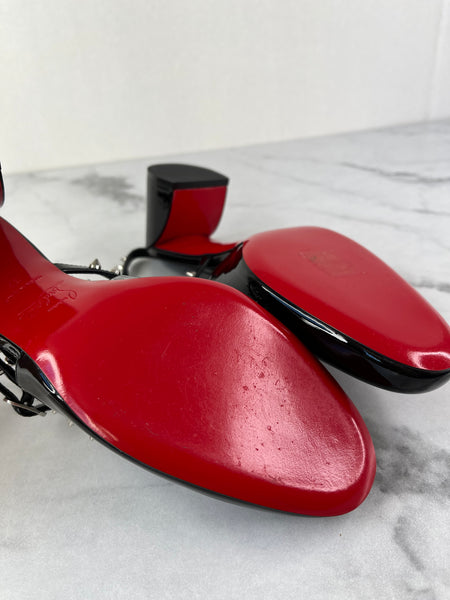 Christian Louboutin Black Patent Janispikes 55 Mary Jane Pumps Size 37