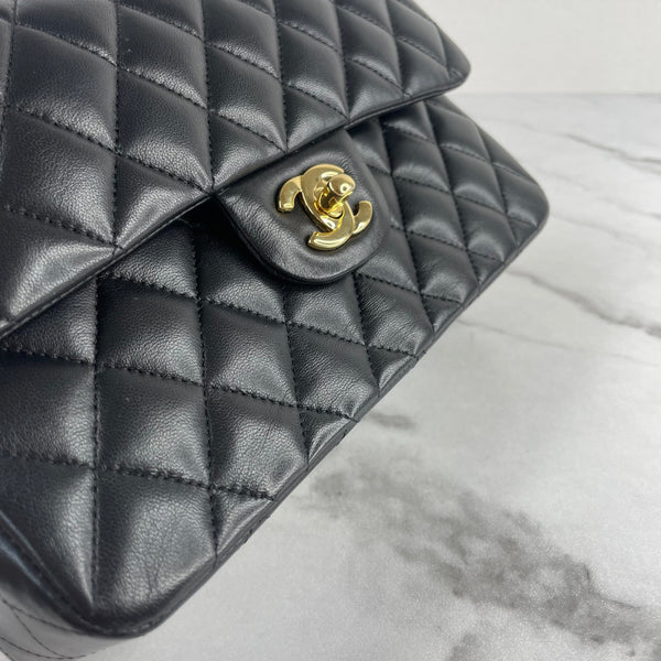 CHANEL Black Lambskin Quilted Small Double Flap Bag