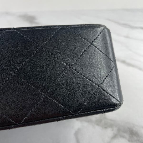 CHANEL Black Lambskin Quilted Small Double Flap Bag