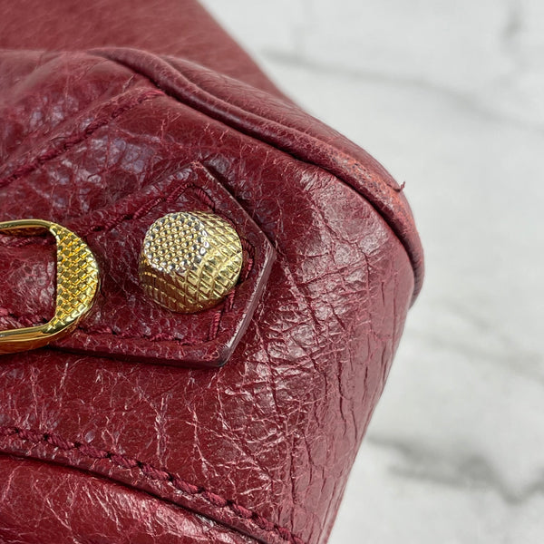 BALENCIAGA Rouge Cherry Agneau Giant 12 Gold Hardware Velo Crossbody/Shoulder Bag