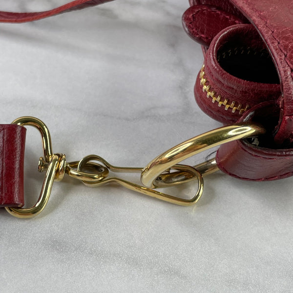 BALENCIAGA Rouge Cherry Agneau Giant 12 Gold Hardware Velo Crossbody/Shoulder Bag