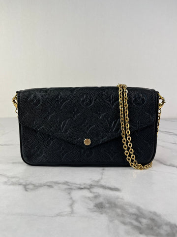 Louis Vuitton Black Félicie Pochette Chain Wallet Monogram Empreinte Leather Crossbody/Shoulder Bag